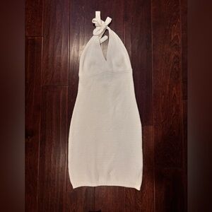 Elegant White Halter Knit Dress